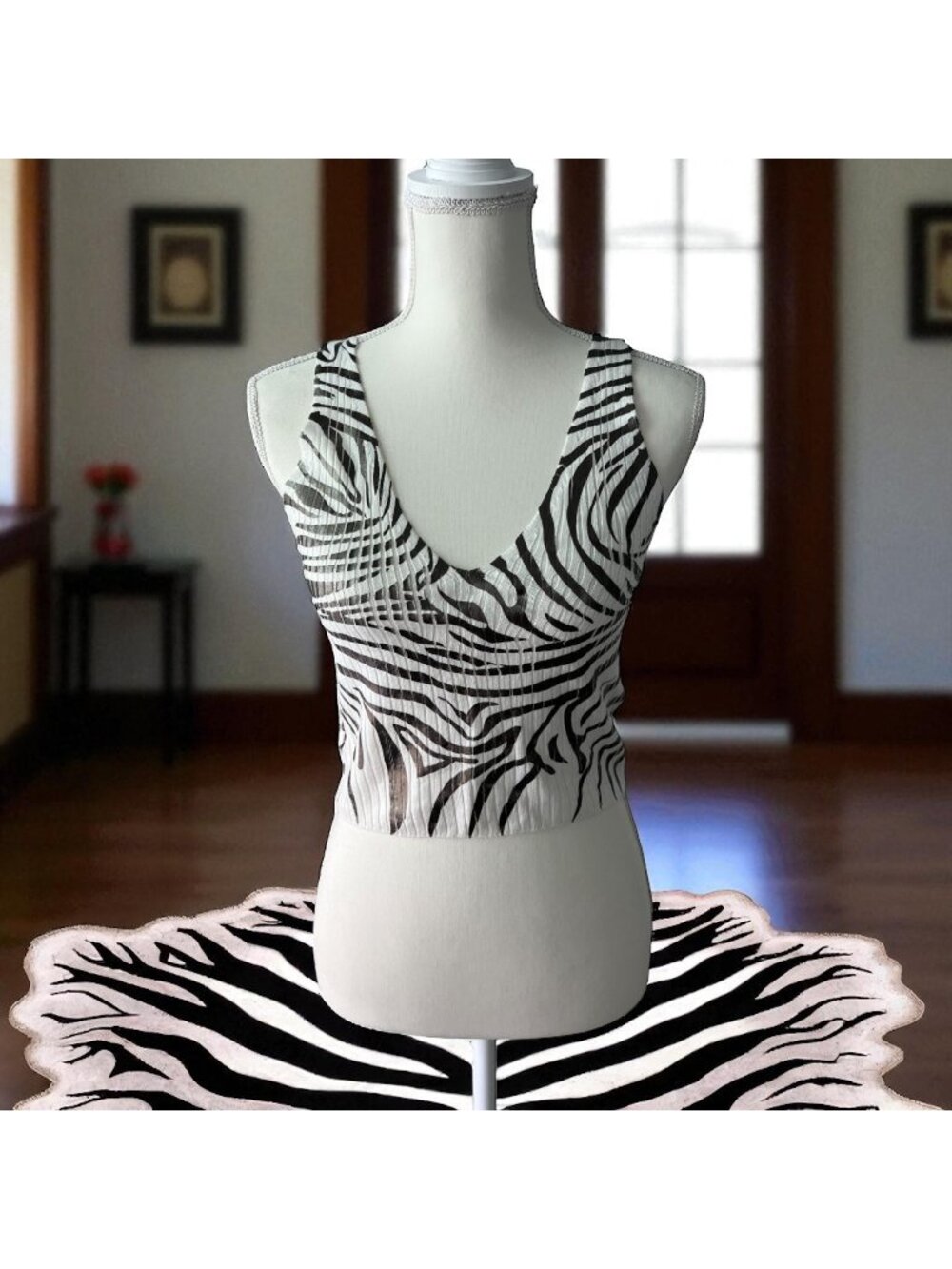 TOPSHOP Animal Print Knit Ribbed Crop Top Size US 6